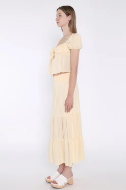 Glamorous Co-ords|Maxi Skirts|Pale-Lemon Tiered Maxi-Skirt -