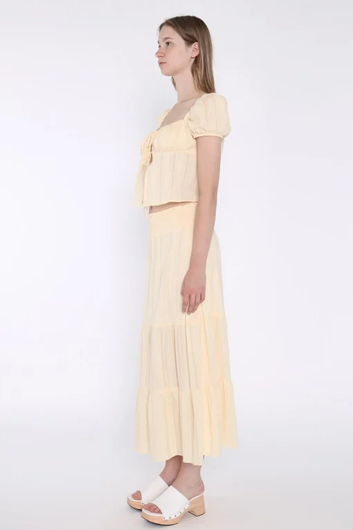 Glamorous Co-ords|Maxi Skirts|Pale-Lemon Tiered Maxi-Skirt -