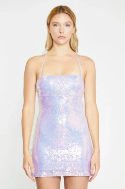 Glamorous Best Dressed Guest|Go To Partywear|Pale-Lilac Iridescent Tie-Back Mini-Dress -