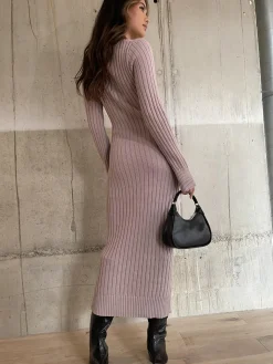 Glamorous Day Dresses|Glamorous Care: Our Sustainable Collection|Pale-Lilac Knitted Midaxi-Dress -