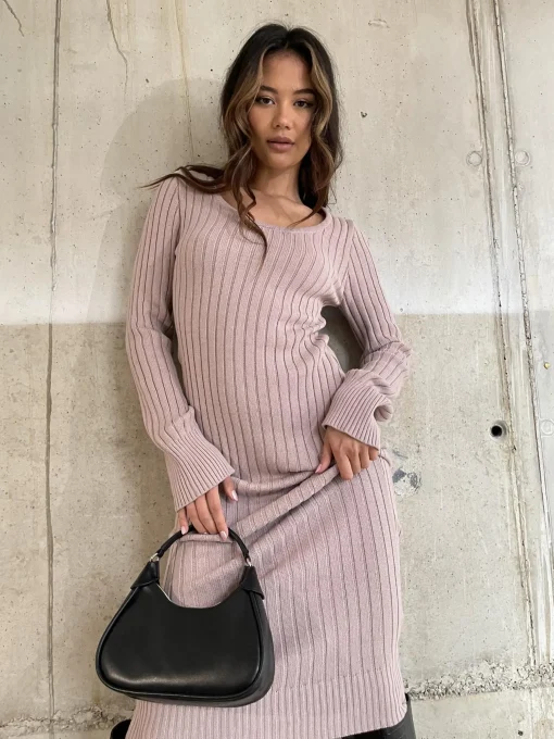 Glamorous Day Dresses|Glamorous Care: Our Sustainable Collection|Pale-Lilac Knitted Midaxi-Dress -