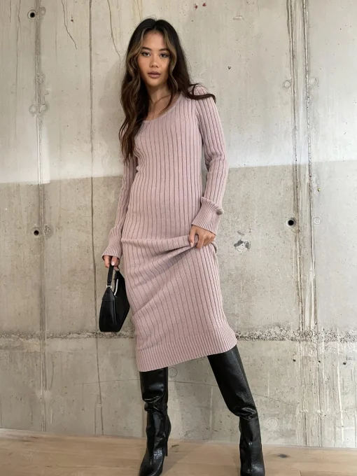 Glamorous Day Dresses|Glamorous Care: Our Sustainable Collection|Pale-Lilac Knitted Midaxi-Dress -