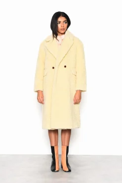 Glamorous Coats|Pale-Yellow Collared Over-Coat -