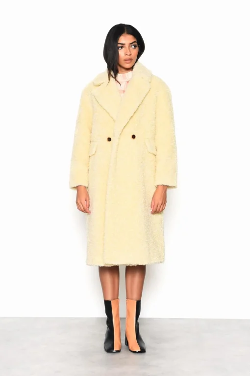 Glamorous Coats|Pale-Yellow Collared Over-Coat -