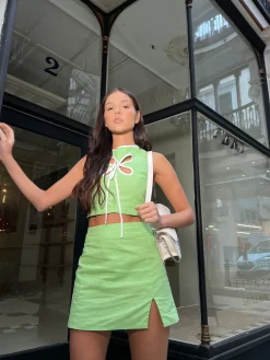Glamorous Chic Escapes|Co-ords|Paradise Green Notch Split Mini-Skirt -