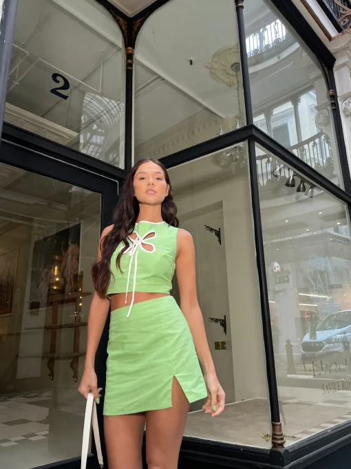 Glamorous Chic Escapes|Co-ords|Paradise Green Notch Split Mini-Skirt -