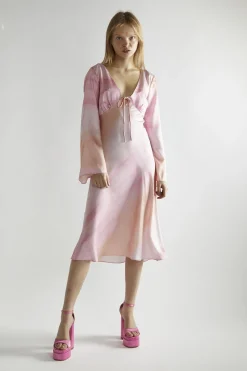Glamorous Day Dresses|Midi & Midaxi Dresses|Pastel Digital Tie-dye V-Neck Midi-Dress -