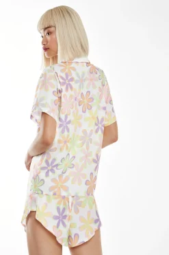 Glamorous Chic Escapes|Glamorous Care: Our Sustainable Collection|Pastel 60s Floral Loose Fit Collared -shirt -
