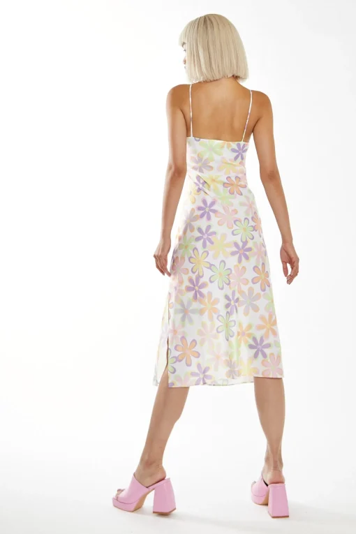 Glamorous Best Dressed Guest|Chic Escapes|Pastel 60s Floral Side-Split Cami Style Midi-dress -