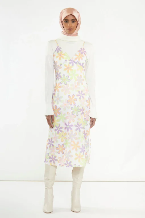 Glamorous Best Dressed Guest|Chic Escapes|Pastel 60s Floral Side-Split Cami Style Midi-dress -
