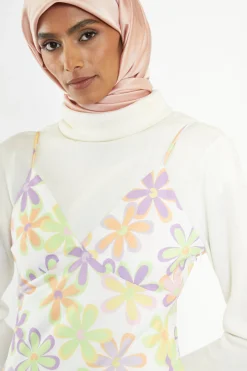 Glamorous Best Dressed Guest|Chic Escapes|Pastel 60s Floral Side-Split Cami Style Midi-dress -