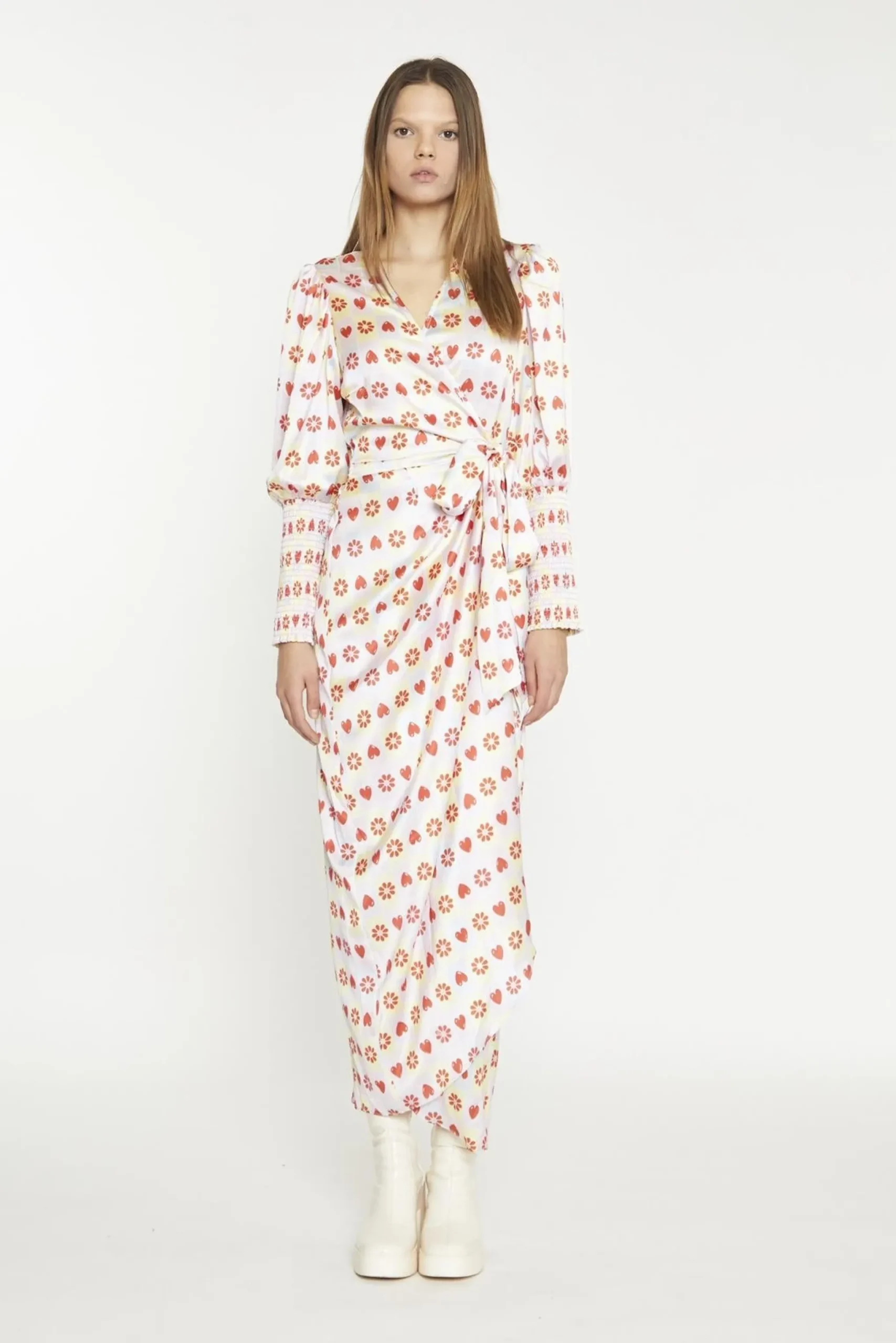 Glamorous Day Dresses|Maxi Dresses|Pastel Tile-Print Wrap Maxi-Dress -