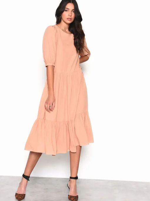 Glamorous Day Dresses|Midi & Midaxi Dresses|Peach Long Sleeve Puff Midi Dress -
