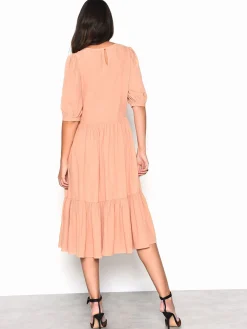 Glamorous Day Dresses|Midi & Midaxi Dresses|Peach Long Sleeve Puff Midi Dress -