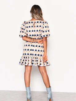 Glamorous Mini Dresses|Mini Dresses|Peach Multi Check Ruffle Hem Mini Dress -