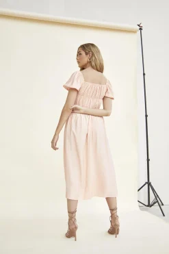 Glamorous Day Dresses|Midi & Midaxi Dresses|Peach Square-Neck Midi-Dress -