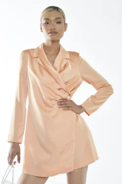 Glamorous Mini Dresses|Mini Dresses|Peach Wrap Shirt Mini-Dress -