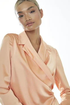 Glamorous Mini Dresses|Mini Dresses|Peach Wrap Shirt Mini-Dress -