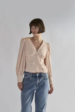 Glamorous Blouses & Shirts|Peach-Ditsy V-Neck-Button-Up Tops -