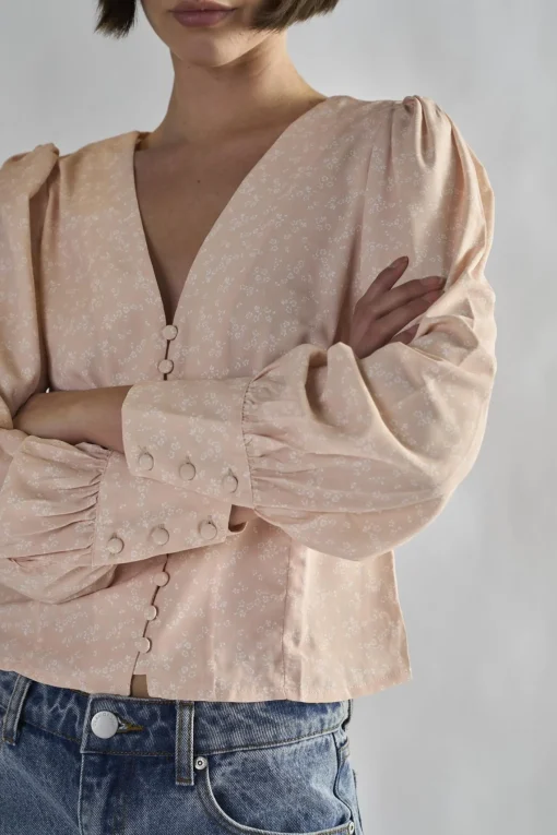 Glamorous Blouses & Shirts|Peach-Ditsy V-Neck-Button-Up Tops -