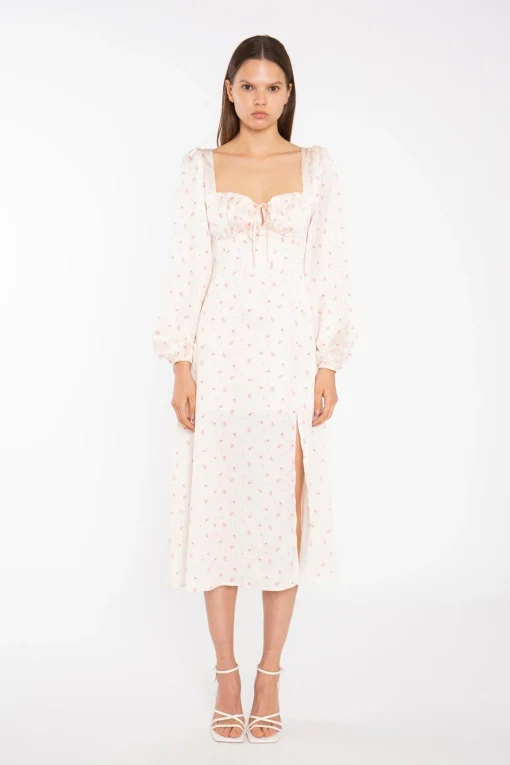 Glamorous Day Dresses|Midi & Midaxi Dresses|Peach-Pink Daisy Milkmaid Midi-Dress -