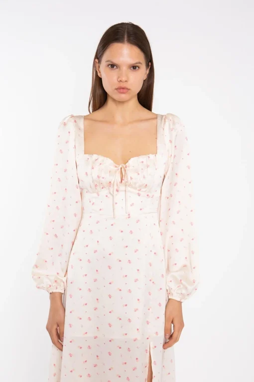 Glamorous Day Dresses|Midi & Midaxi Dresses|Peach-Pink Daisy Milkmaid Midi-Dress -