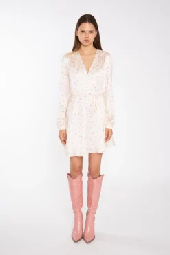 Glamorous Day Dresses|Mini Dresses|Peach-Pink Daisy V-Neck Mini-Dress -