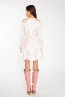 Glamorous Day Dresses|Mini Dresses|Peach-Pink Daisy V-Neck Mini-Dress -