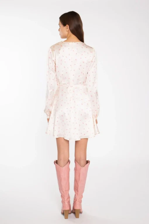 Glamorous Day Dresses|Mini Dresses|Peach-Pink Daisy V-Neck Mini-Dress -