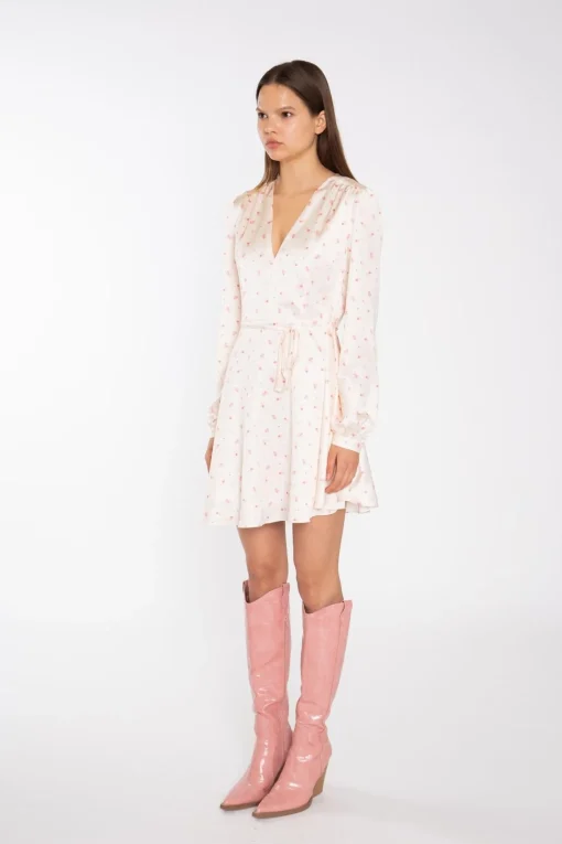 Glamorous Day Dresses|Mini Dresses|Peach-Pink Daisy V-Neck Mini-Dress -