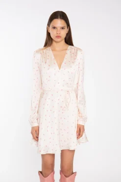 Glamorous Day Dresses|Mini Dresses|Peach-Pink Daisy V-Neck Mini-Dress -