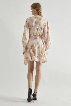 Glamorous Day Dresses|Party Dresses|Peach-Watercolour Wrap Mini-dress -