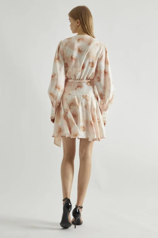 Glamorous Day Dresses|Party Dresses|Peach-Watercolour Wrap Mini-dress -