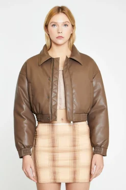 Glamorous Jackets|Peanut-Brown Cropped Bomber Jacket -