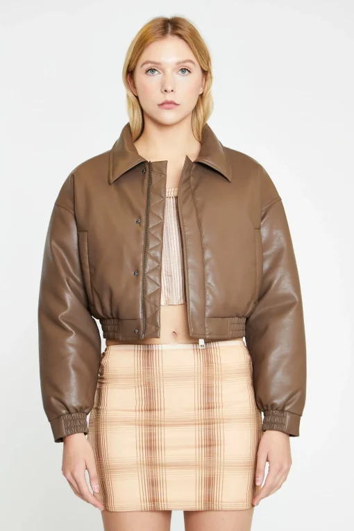Glamorous Jackets|Peanut-Brown Cropped Bomber Jacket -