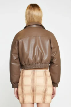 Glamorous Jackets|Peanut-Brown Cropped Bomber Jacket -