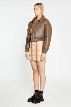 Glamorous Jackets|Peanut-Brown Cropped Bomber Jacket -