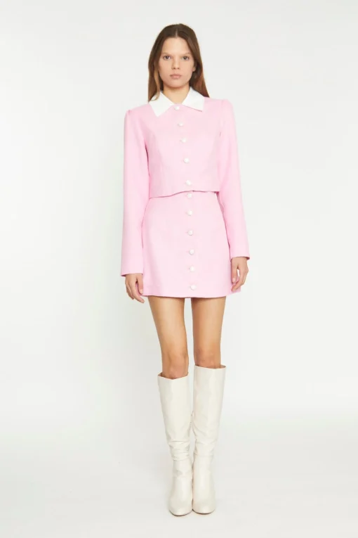 Glamorous Best Dressed Guest|Workwear|Peony Pink White Contrast Collar Button-Through Top -