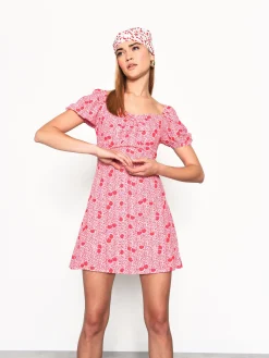 Glamorous Mini Dresses|Mini Dresses|Pink Cherry Print A-Line Mini Dress -