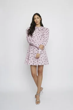 Glamorous Mini Dresses|Mini Dresses|Pink Ditsy Cotton Button-Up Collared Mini-Dress -