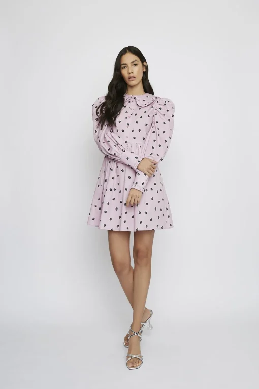 Glamorous Mini Dresses|Mini Dresses|Pink Ditsy Cotton Button-Up Collared Mini-Dress -
