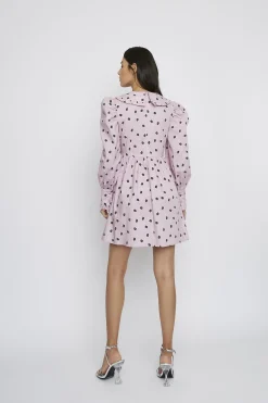 Glamorous Mini Dresses|Mini Dresses|Pink Ditsy Cotton Button-Up Collared Mini-Dress -