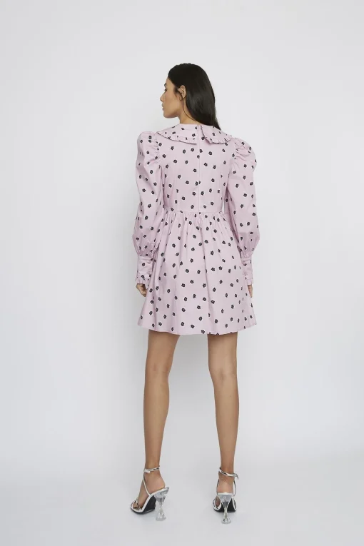 Glamorous Mini Dresses|Mini Dresses|Pink Ditsy Cotton Button-Up Collared Mini-Dress -