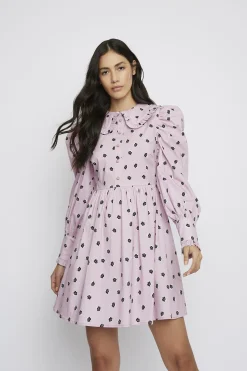 Glamorous Mini Dresses|Mini Dresses|Pink Ditsy Cotton Button-Up Collared Mini-Dress -