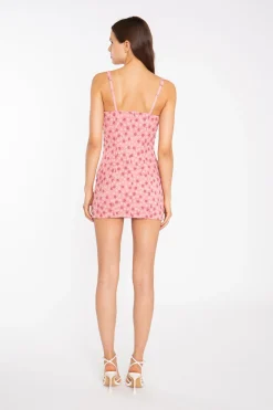 Glamorous Mini Dresses|Mini Dresses|Pink Ditsy-Lace Corset Style Mini-Dress -