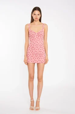 Glamorous Mini Dresses|Mini Dresses|Pink Ditsy-Lace Corset Style Mini-Dress -