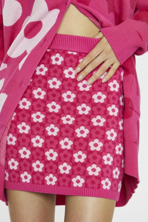 Glamorous Mini Skirts|Pink Flower Check Bodycon Mini-Skirt -