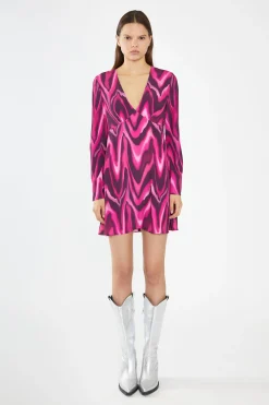 Glamorous Day Dresses|Mini Dresses|Pink Multi-Blurred Wave Flared Sleeve Mini-Dress -