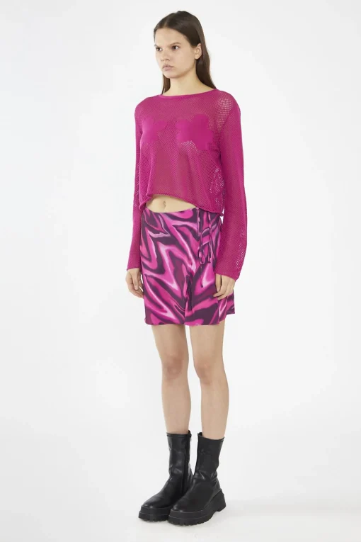 Glamorous Going Out Skirts|Mini Skirts|Pink Multi-Blurred Wave Wrap Mini-Skirt -