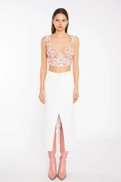 Glamorous Crops, Corsets & Bodysuits|Pink Multi-Floral Lace Ruched Corset Crop-Top -
